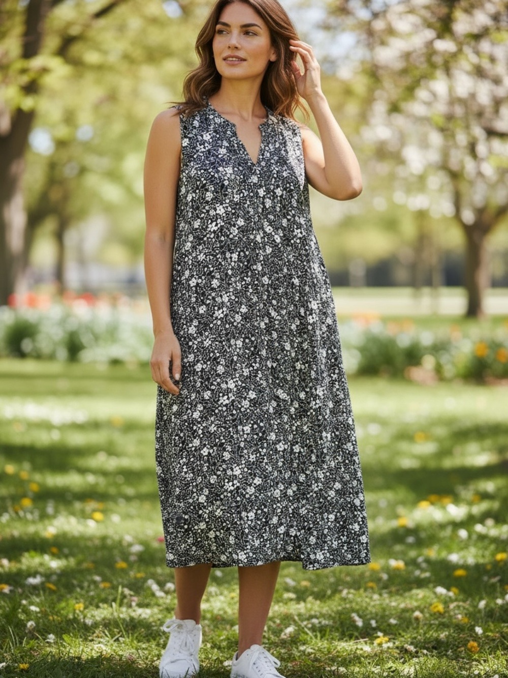 Kate & Sam Navy and White Floral Sleeveless Dress XL